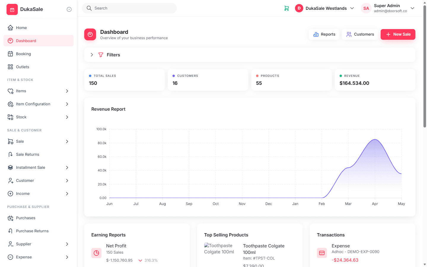 DukaSale Owner Portal dashboard