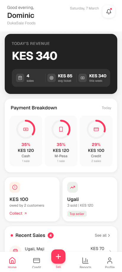 DukaSale Mobile POS running on a phone