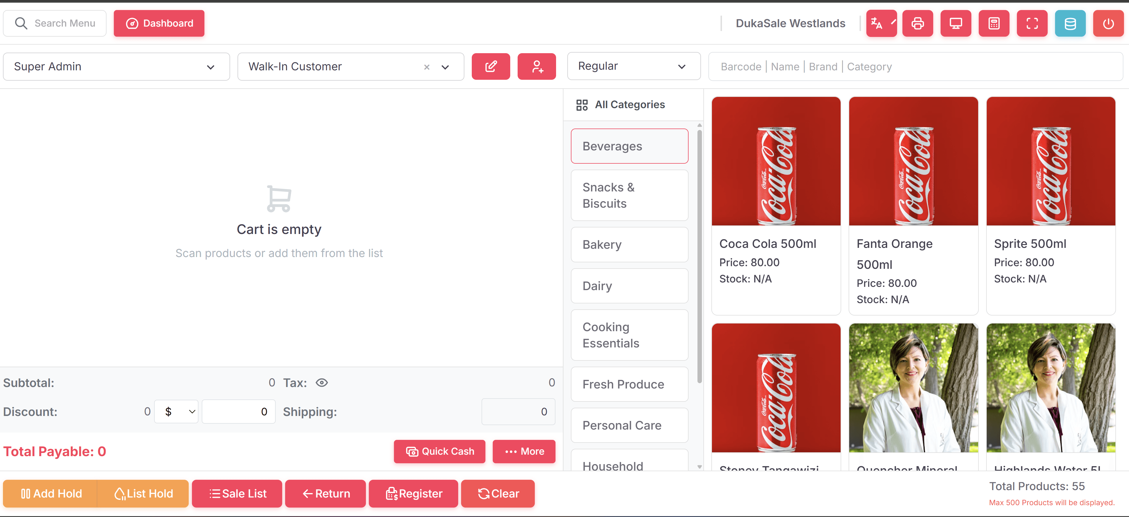 DukaSale Retail POS running on a desktop terminal during a typical sale