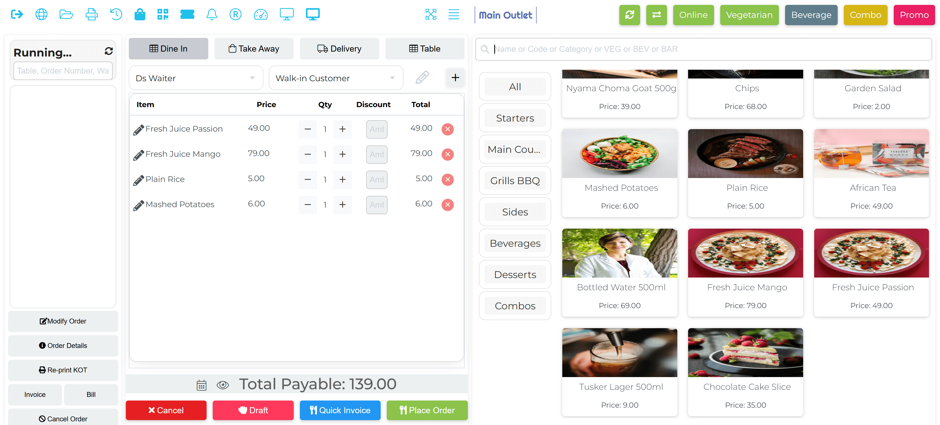 DukaSale Restaurant POS running on a tablet